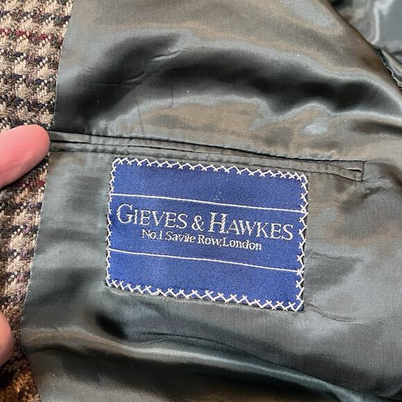 Vintage Gieves & Hawkes Houndstooth Brown Blazer 42R 32 Wool Blend See Note - Picture 3 of 16